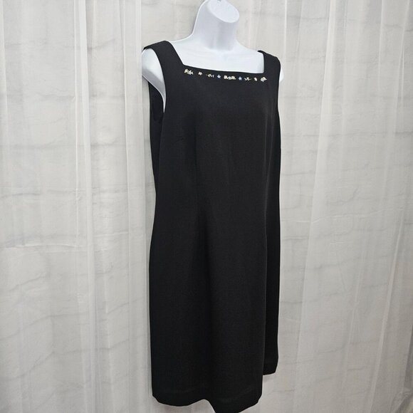 Vintage Talbots Black Sleeveless Embroidered Dress Minimalist Shift Retro 12 - Picture 5 of 14